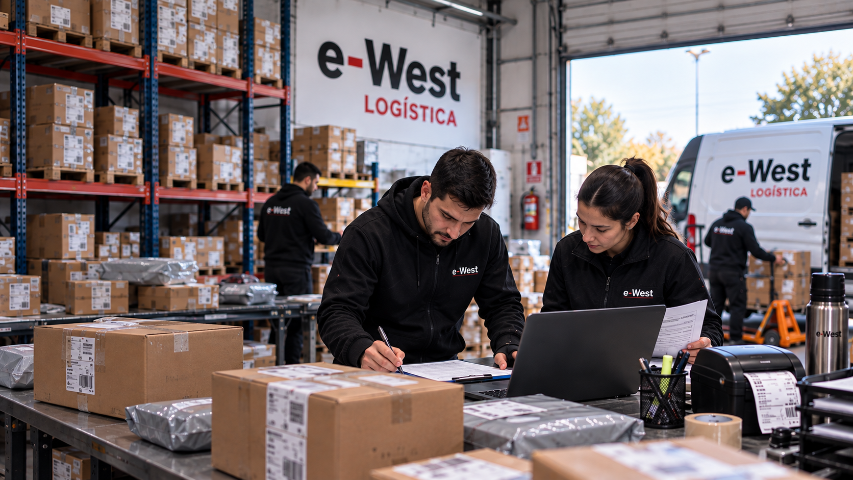 Equipo de e-West Logística trabajando en la operación